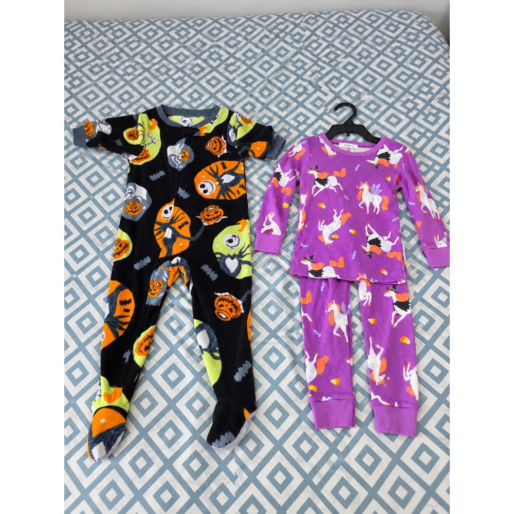 Disney Jack Skellington Fleece Sleeper & Carters Unicorn Pajama Set 12M 18M